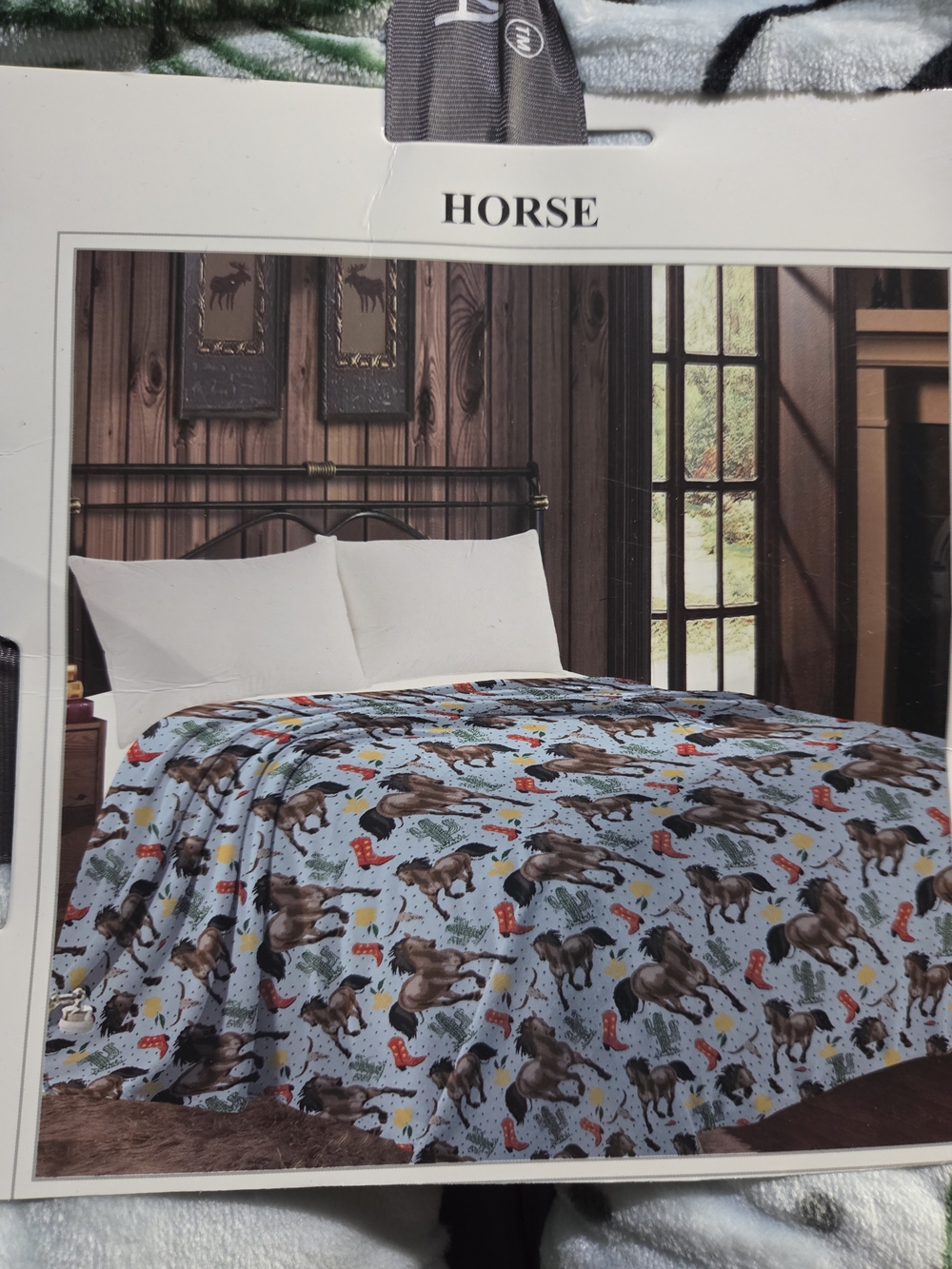 HORSE Light Blue Horse Print Bedspread - Unbranded